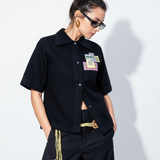 Patchwork Short Sleeve Denim Shirt