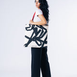 Canvas Tote Bag- White Confetti With Red Strap