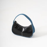 Y2k Shoulder Bag - Black Plastic and Blue Denim