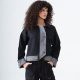 Drop-shoulder Denim Jacket in Black