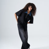 Denim Collared Polo Shirt - Black