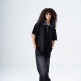 Denim Collared Polo Shirt - Black