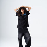 Denim Collared Polo Shirt - Black