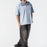 Denim Collared Polo Shirt - Baby Blue