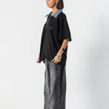 Denim Collared Polo Shirt - Black