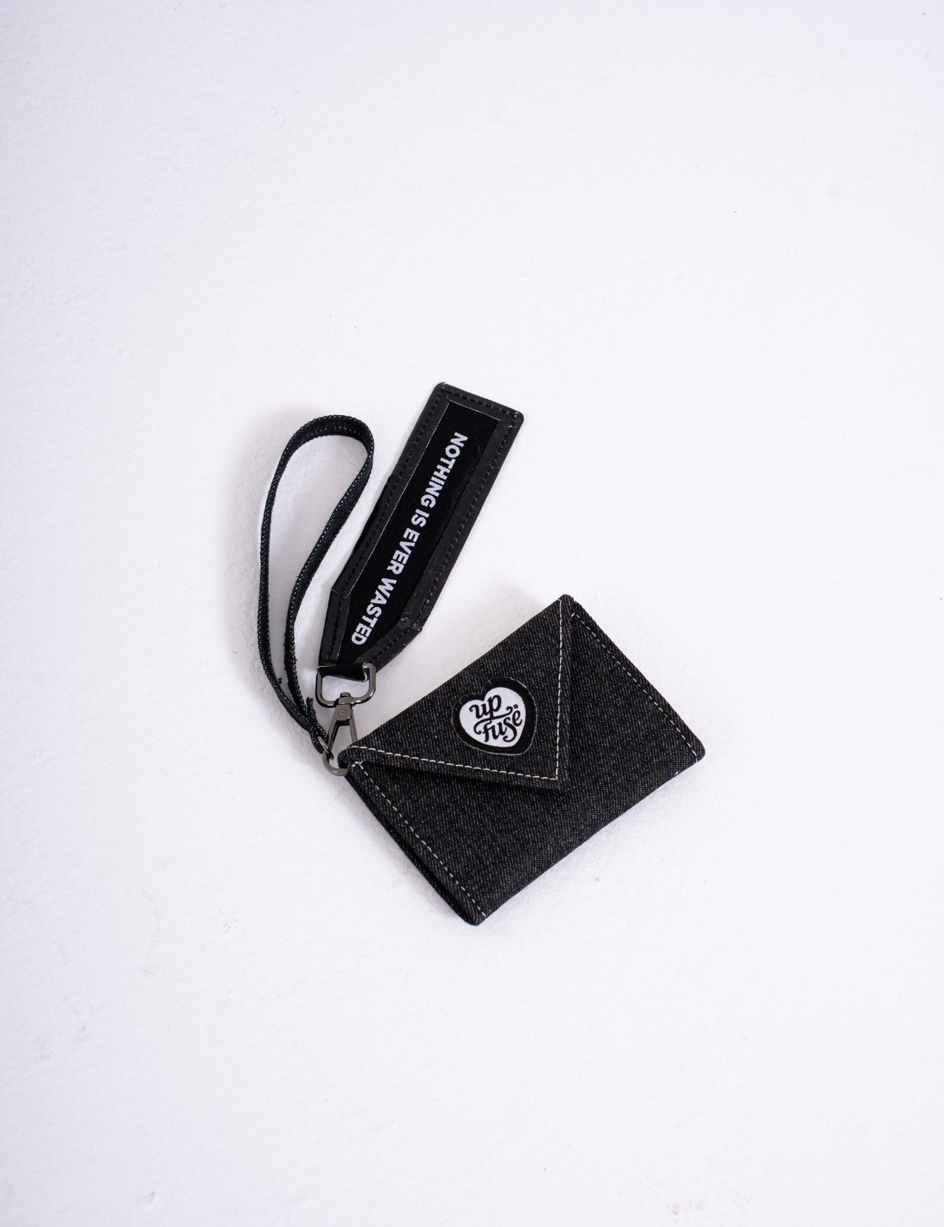 Heart Logo Wallet — Black Denim open view