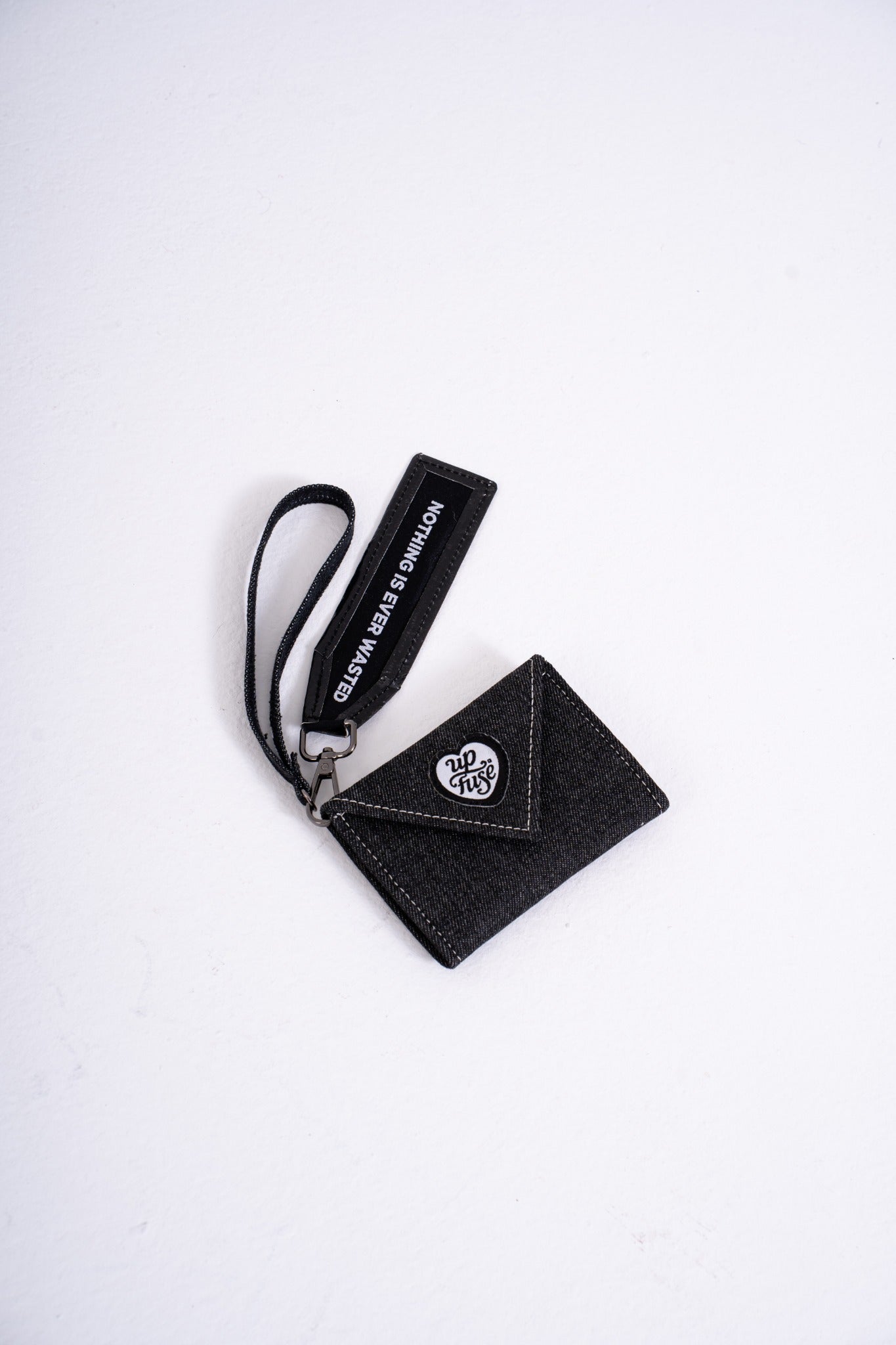 Heart Logo Wallet — Black Denim open view