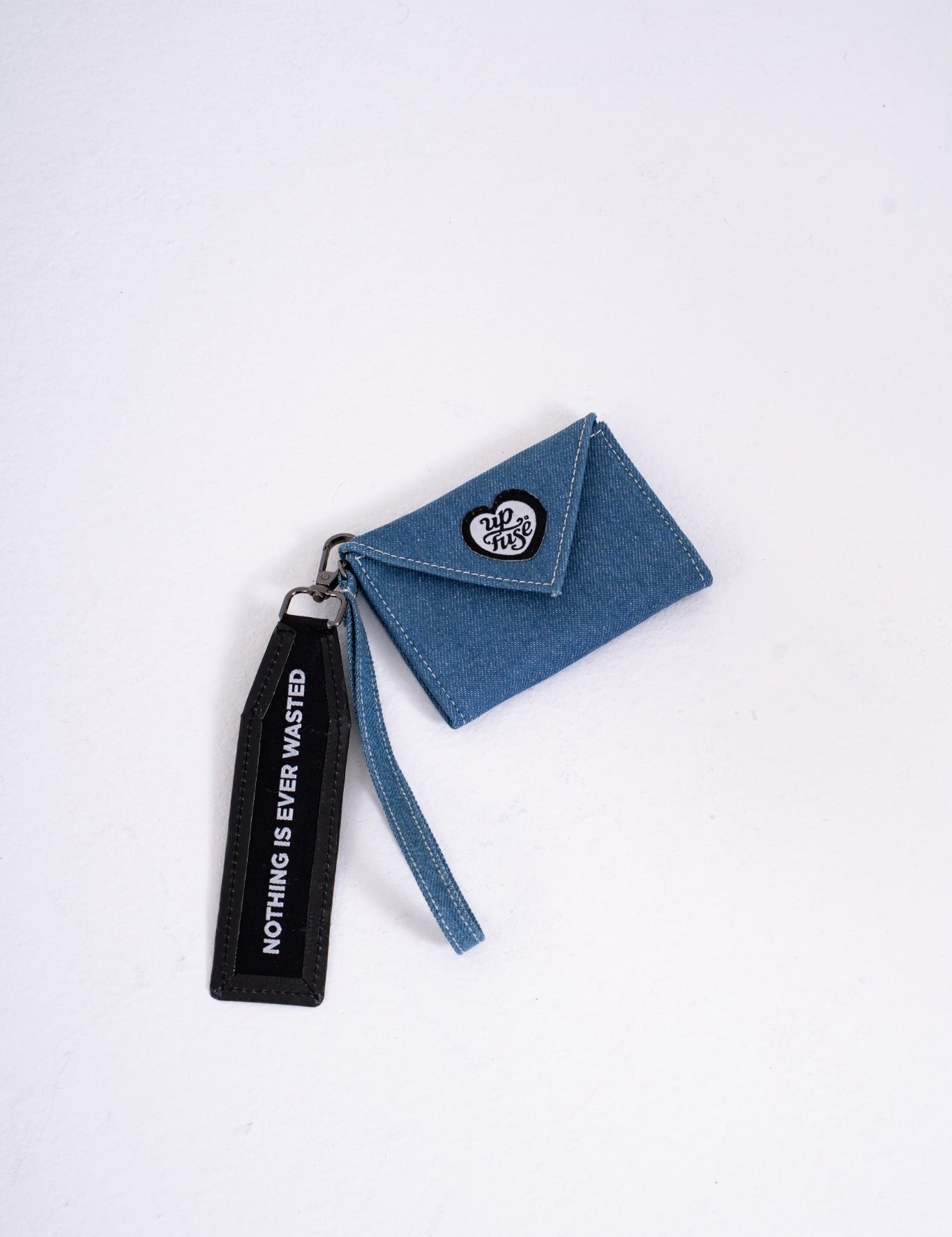 Heart Logo Wallet — Blue Denim closed view