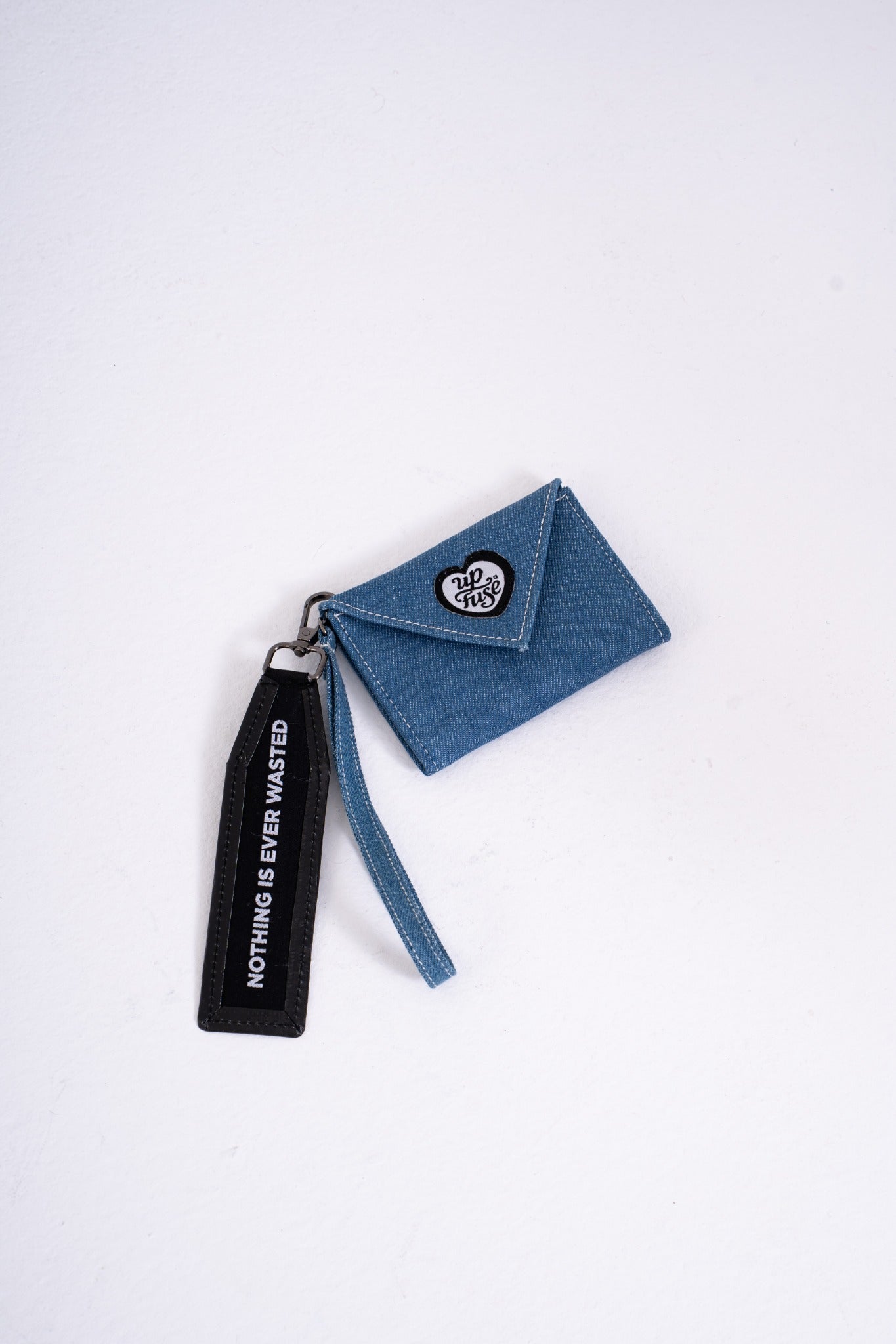 Heart Logo Wallet — Blue Denim closed view