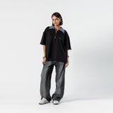 Denim Collared Polo Shirt - Black