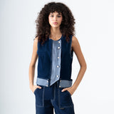 Asymmetric Denim Vest in Blue
