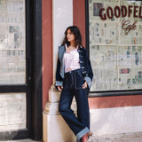 Drop-shoulder Denim Jacket in Blue