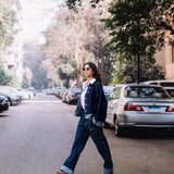 Drop-shoulder Denim Jacket in Blue